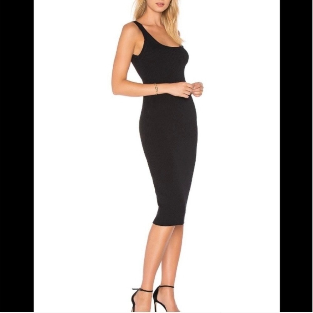 NWT Line & Dot Black Ribbed Knit Bodycon Midi Sleveless Dress Size Medium